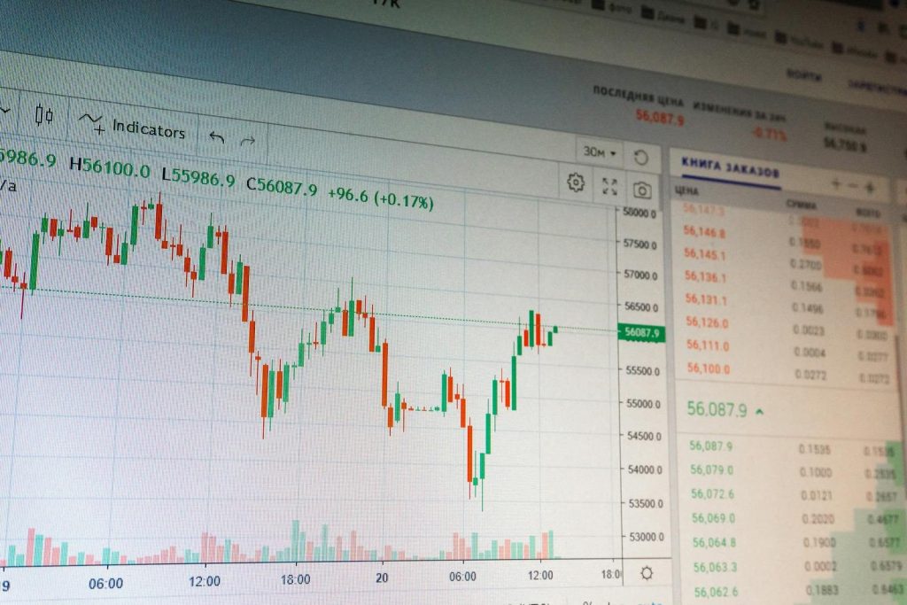 Close-up of digital cryptocurrency market graph showing price fluctuations and trading data.